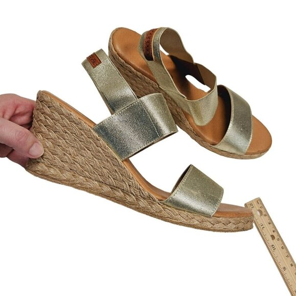 Andre Assous Allison Wedge Sandals Espadrille Gold Metallic Leather Womens 9-9.5 - Picture 11 of 13